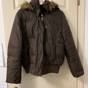 Hooded Down Feather Brown Puffer Coat Juniors